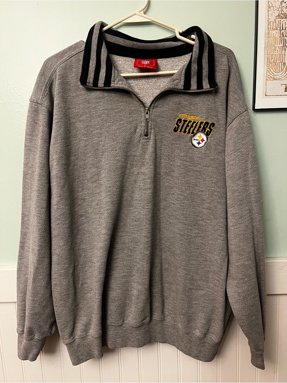 Pittsburgh Steelers Gray Quarter-Zip Pullover Sweater size large